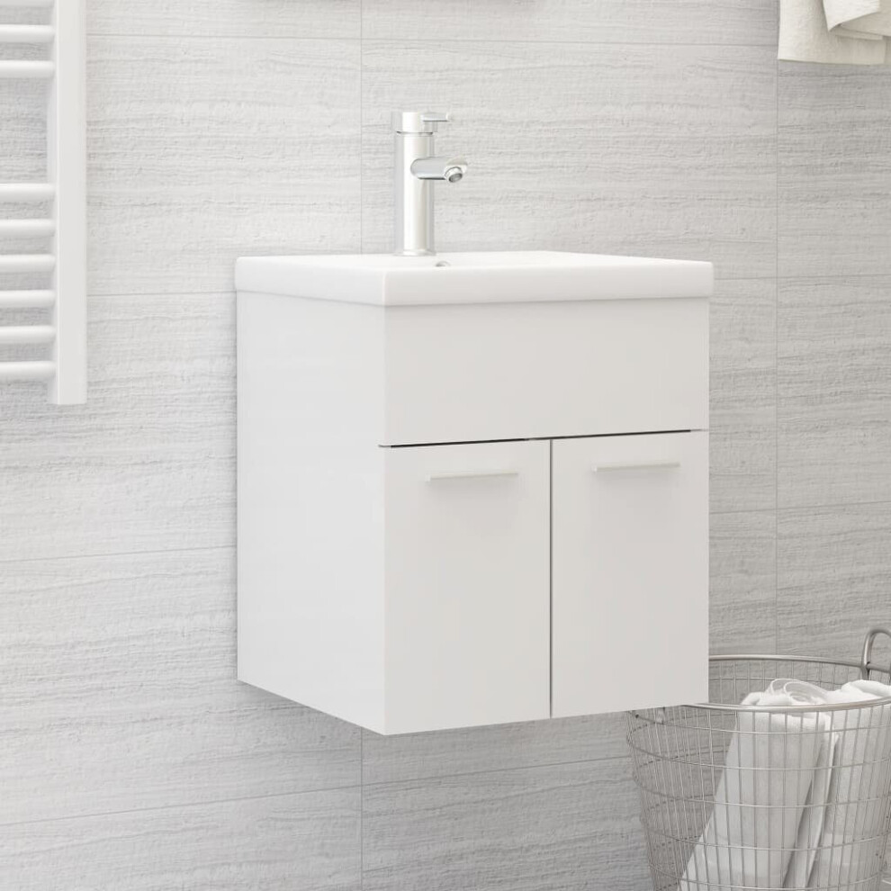 vidaXL Sink Cabinet with Built-in Basin High Gloss White Chipboard Vanity Unit