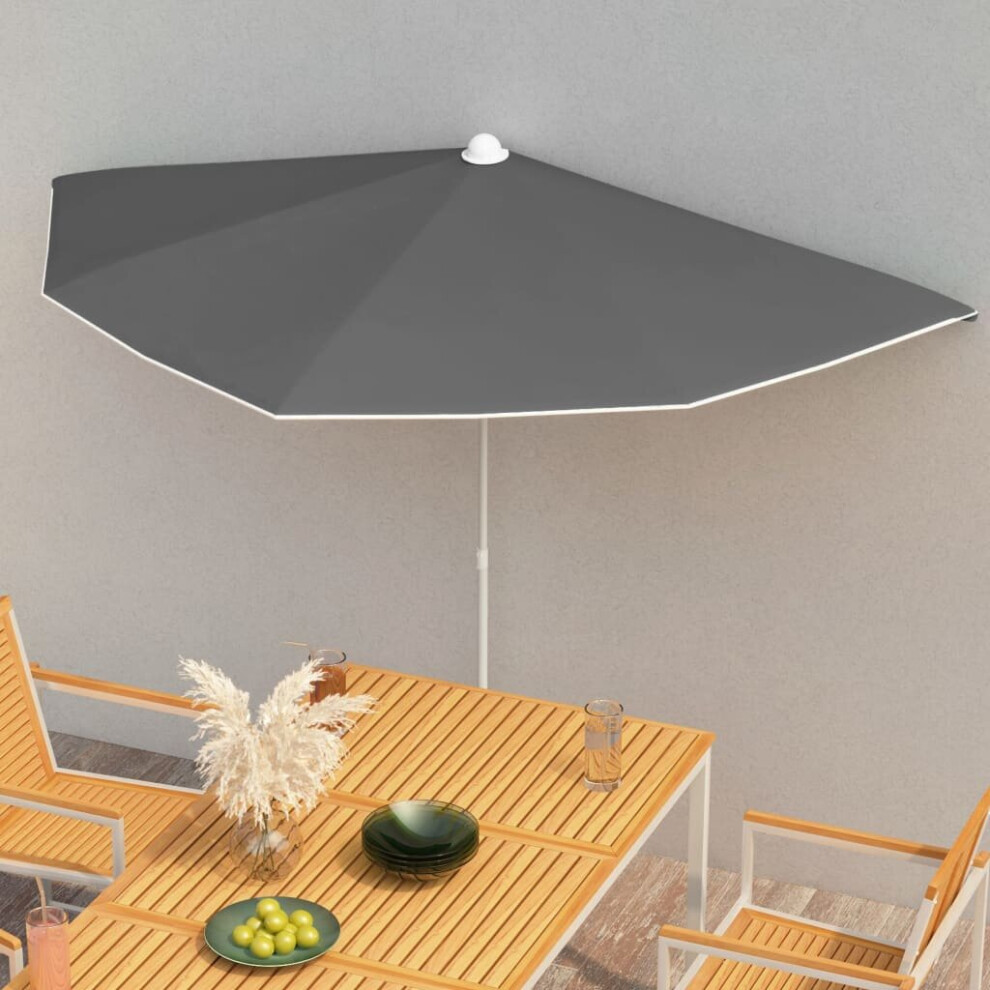 vidaXL Garden Half Parasol with Pole Outdoor Umbrella Patio Canopy Anthracite