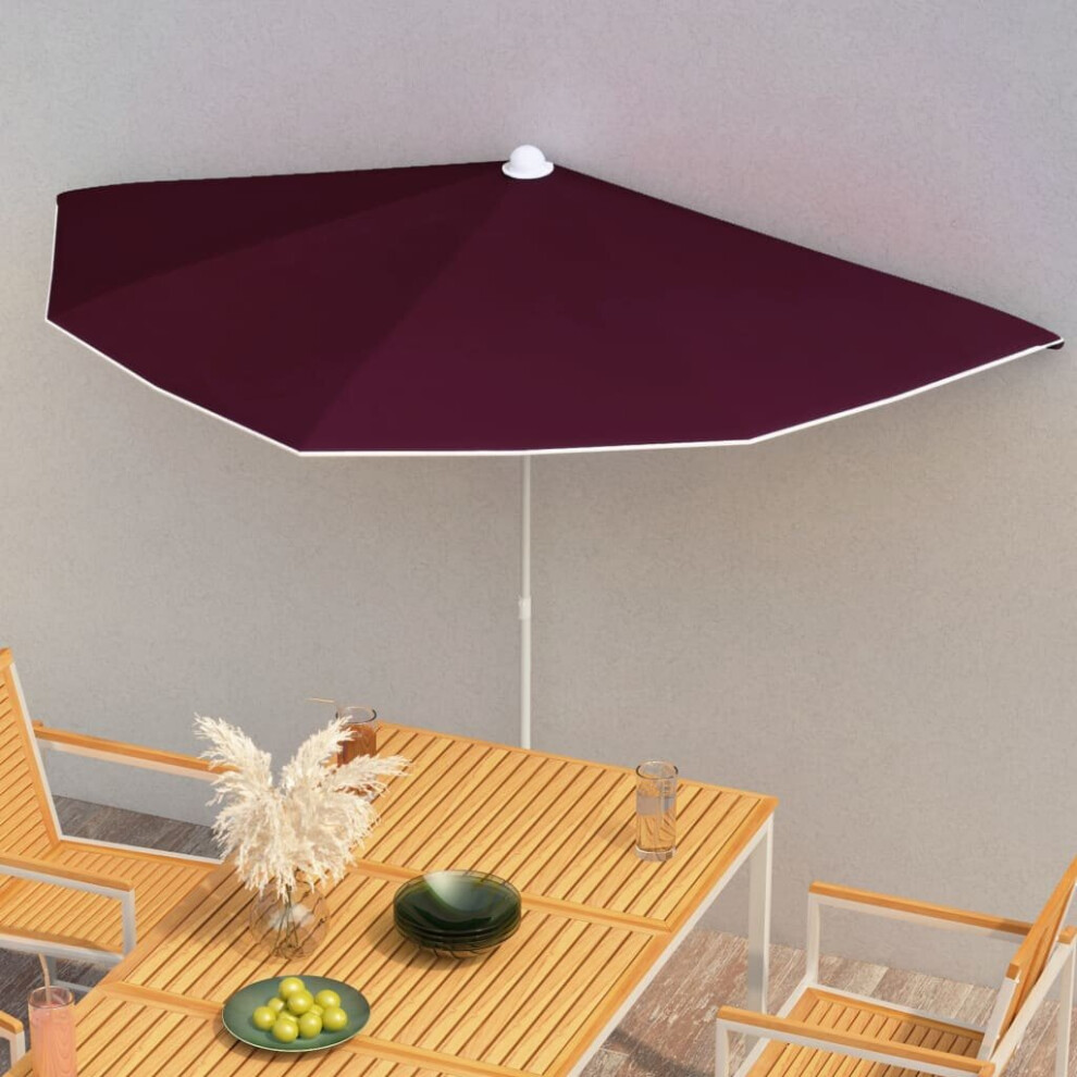 Vidaxl Garden Half Parasol With Pole Outdoor Umbrella Canopy Bordeaux Red
