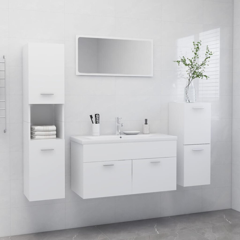 vidaXL Bathroom Furniture Set White Chipboard Wall Cabinet Bathroom Cupboard