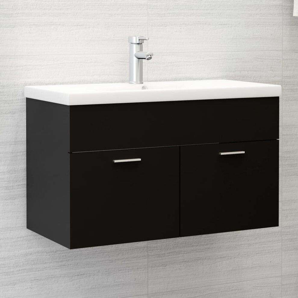 vidaXL Sink Cabinet with Built-in Basin Black Chipboard Bathroom Vanity Unit