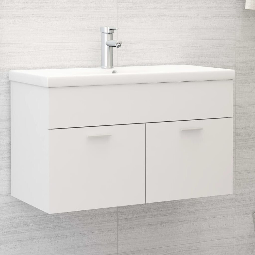 vidaXL Sink Cabinet with Built-in Basin White Engineered Wood Bathroom Rack