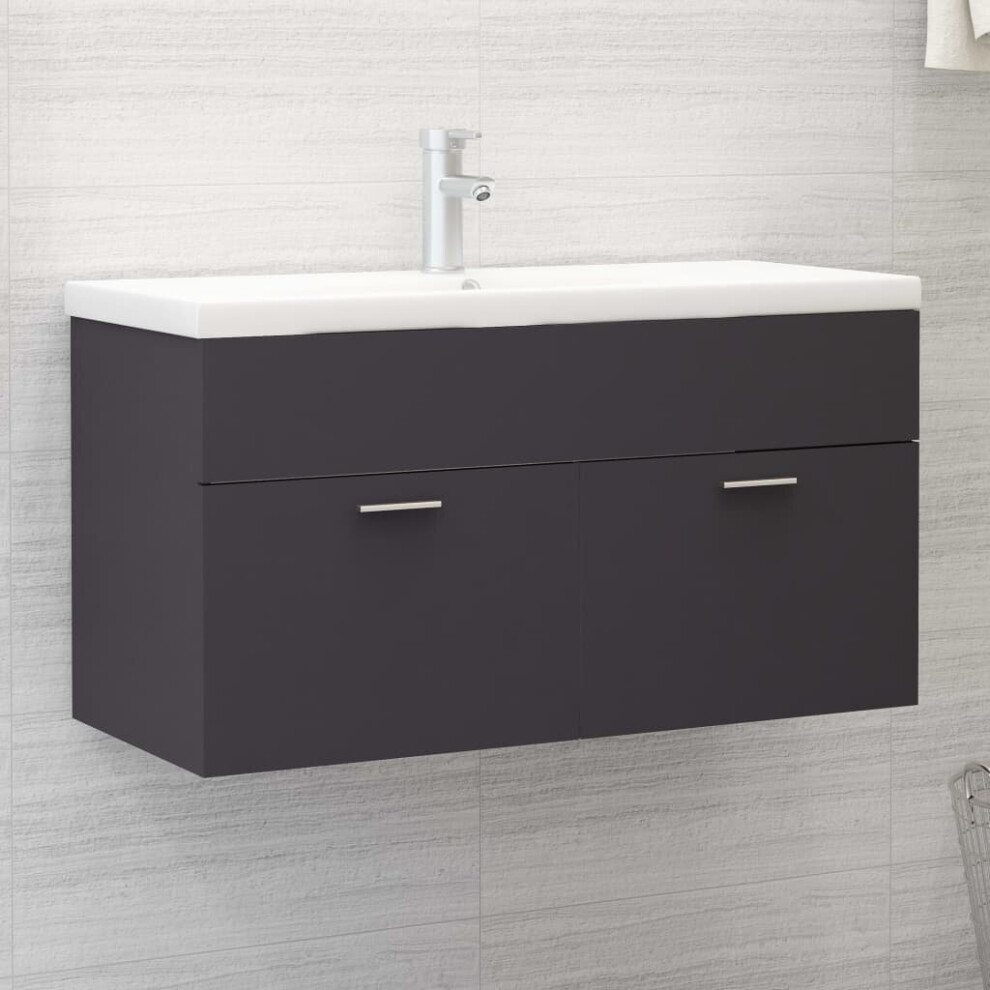 vidaXL Sink Cabinet with Built-in Basin Grey Chipboard Bathroom Vanity Unit