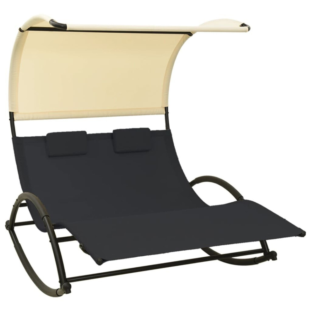 vidaXL Double Sun Lounger with Canopy Black and Cream Double Lounger Daybed