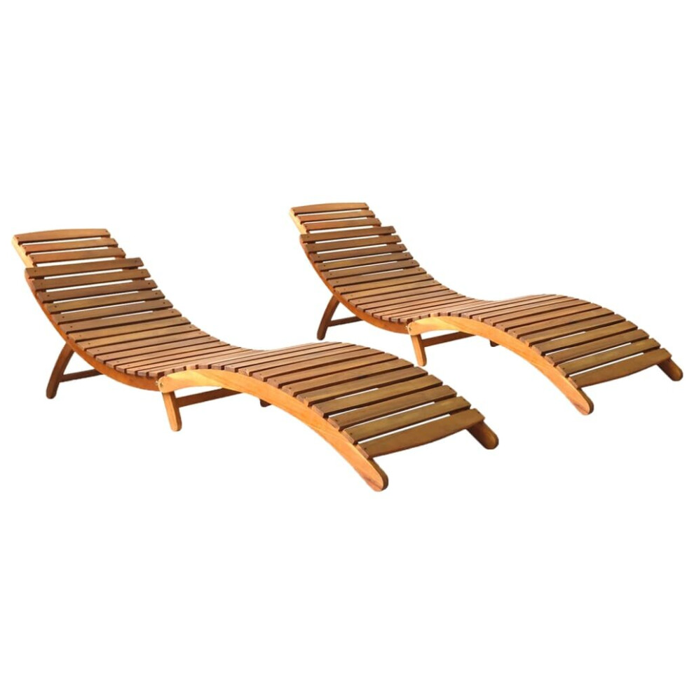 vidaXL 2x Solid Acacia Wood Sun Loungers Outdoor Seating Day Sun Beds Garden