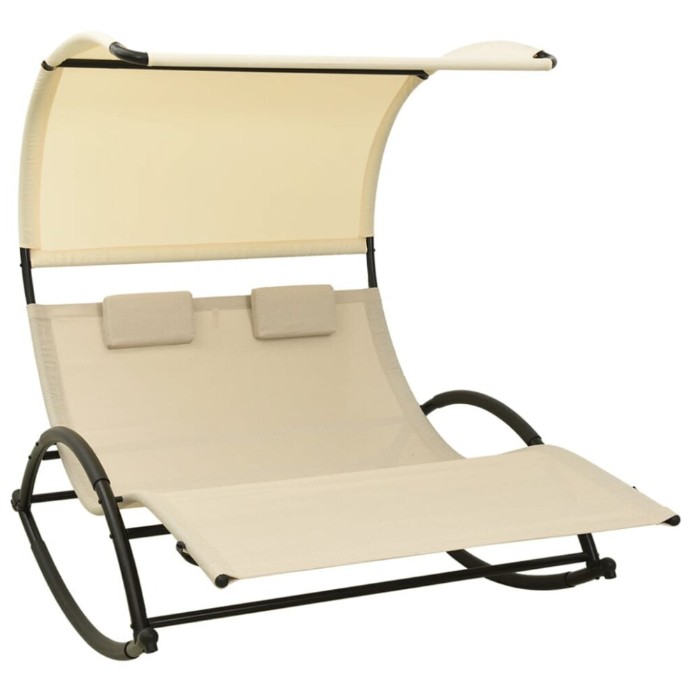 vidaXL Double Sun Lounger with Canopy Cream Double Lounger Daybed Rocking Bed