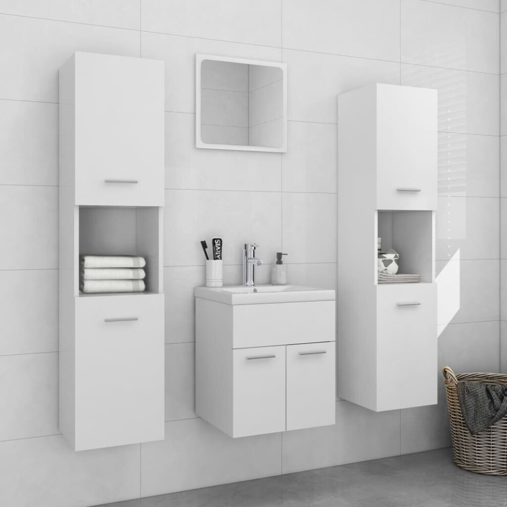 vidaXL Bathroom Furniture Set White Engineered Wood Wall Cabinet Indoor Mirror-image-OPC-P7X96JY-NEW