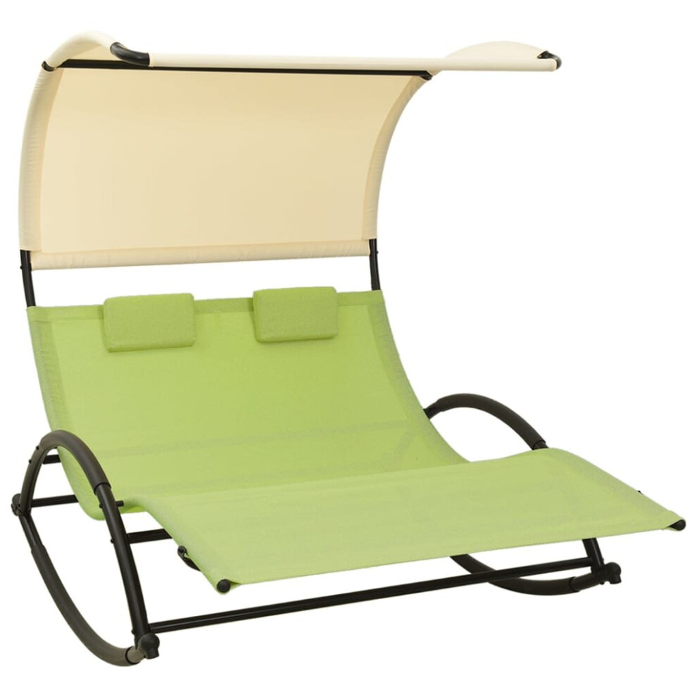 vidaXL Double Sun Lounger with Canopy Green and Cream Double Lounger Daybed