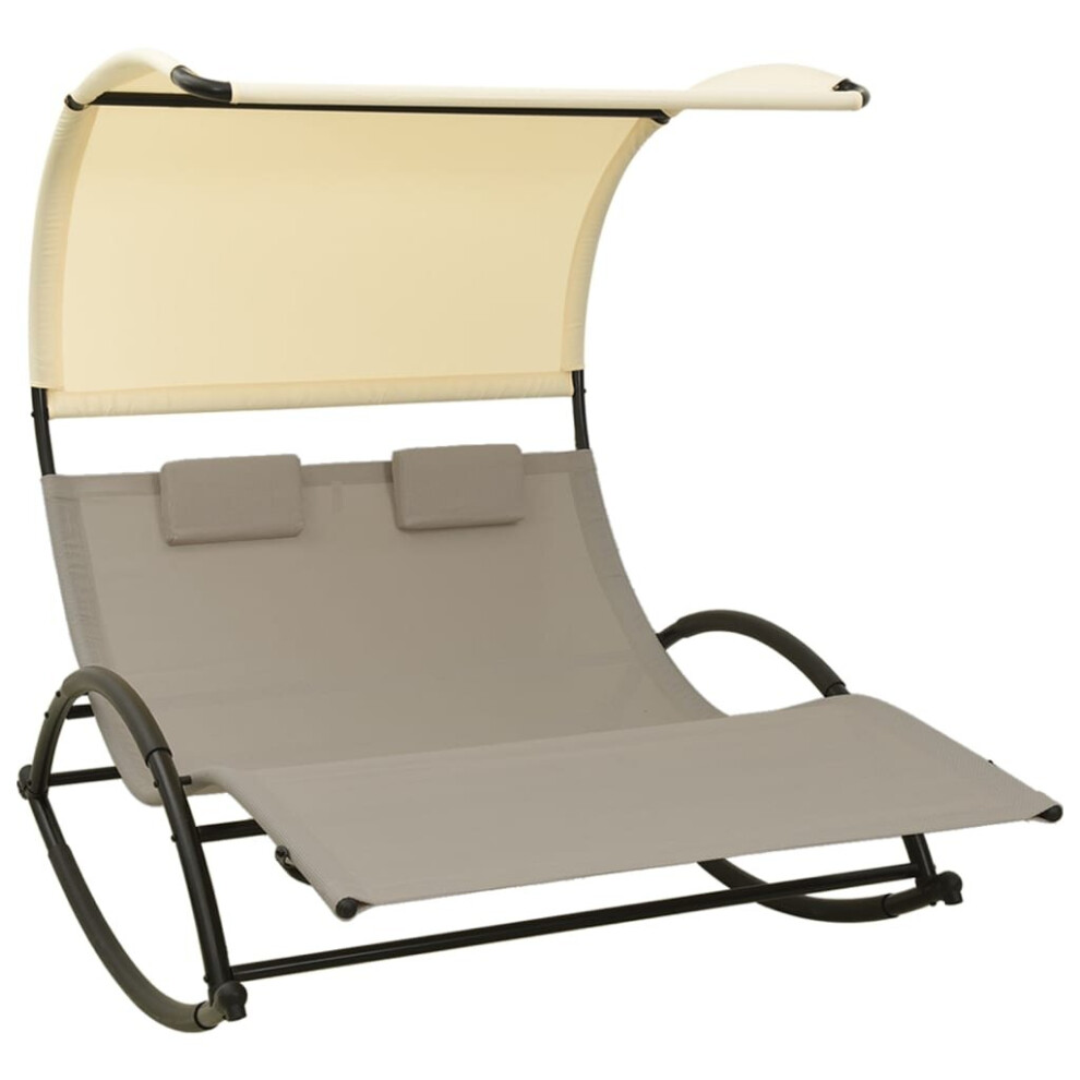 Vidaxl Double Sun Lounger With Canopy Taupe And Cream Double Lounger Daybed Cream,Brown