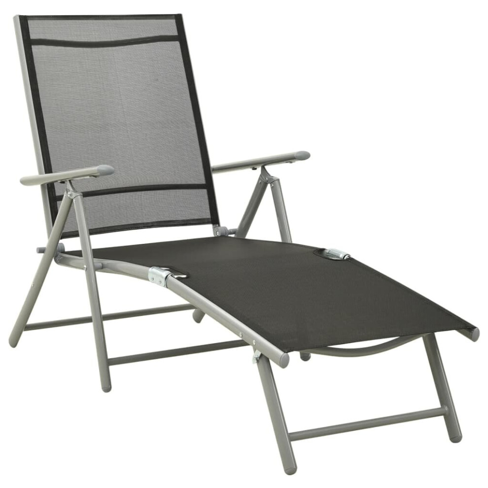 vidaXL Folding Sun Lounger Textilene and Aluminium Black and Silver Sunbed