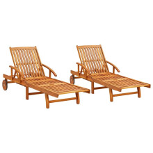 vidaXL 2x Solid Acacia Wood Sun Loungers Outdoor Seating Day Sun Beds Garden
