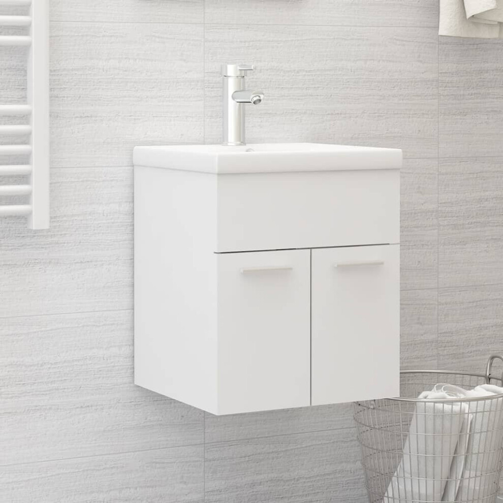 Photos - Other Bathroom Accessories VidaXL Sink Cabinet with Built-in Basin White Engineered Wood Bathroom Rack White 3071261 