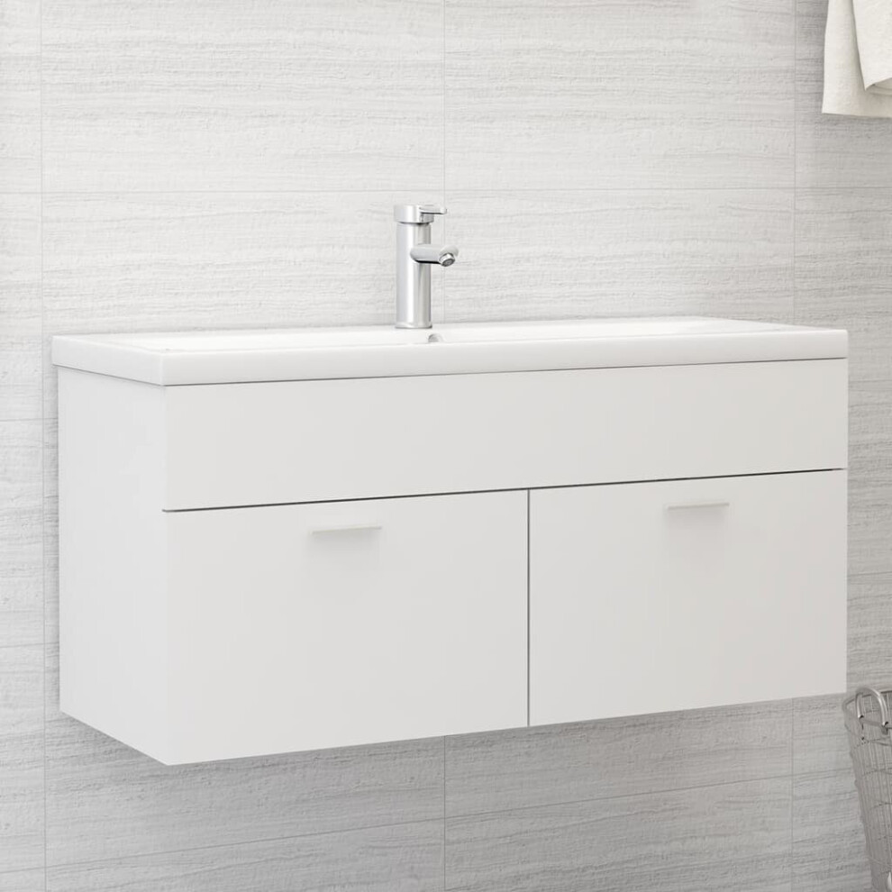 vidaXL Sink Cabinet with Built-in Basin White Chipboard Bathroom Vanity Unit