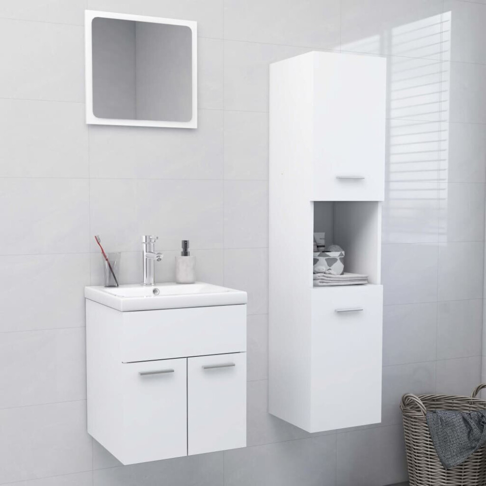vidaXL Bathroom Furniture Set White Engineered Wood Mirror Storage Cabinet