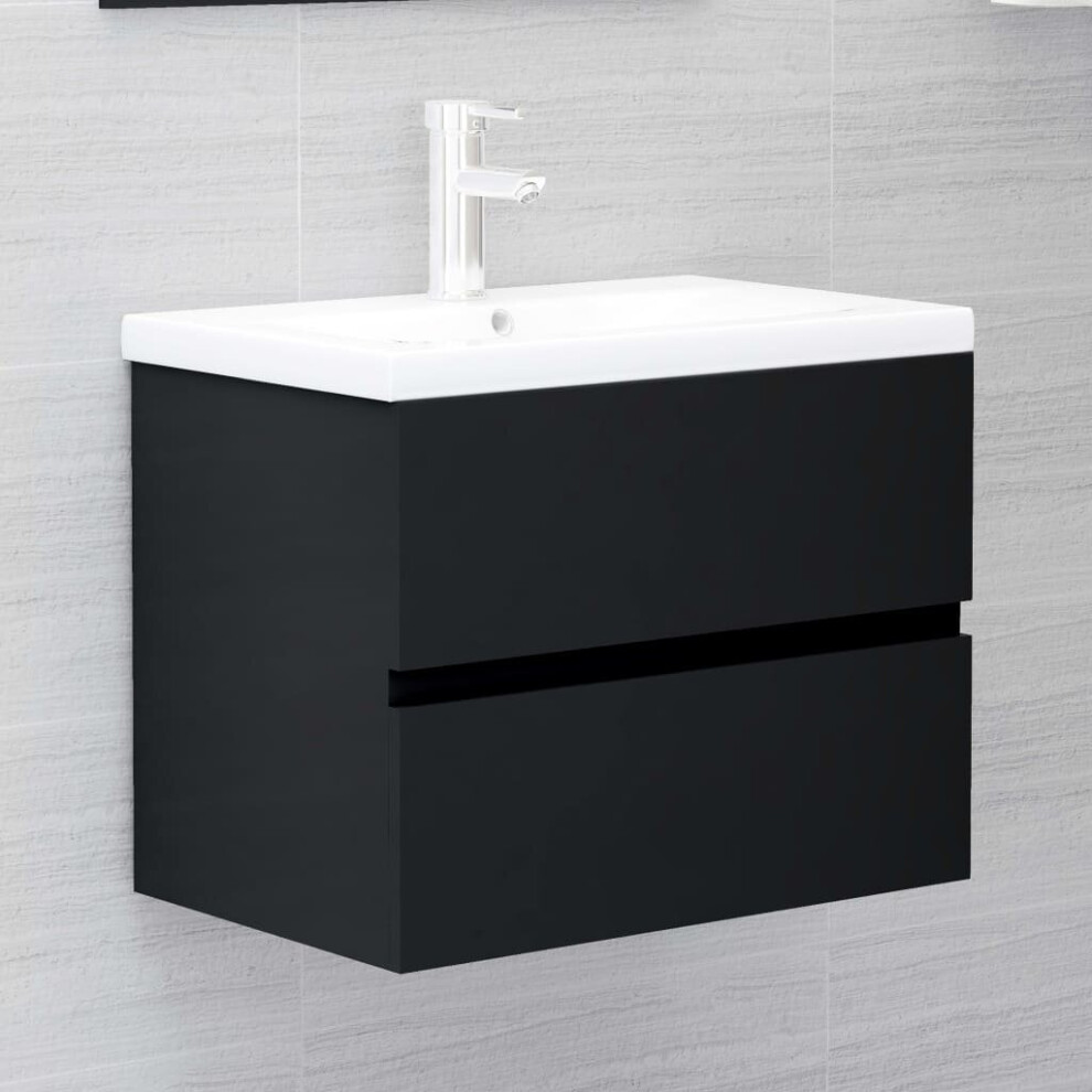 vidaXL Sink Cabinet with Built-in Basin Black Chipboard Bathroom Vanity Unit