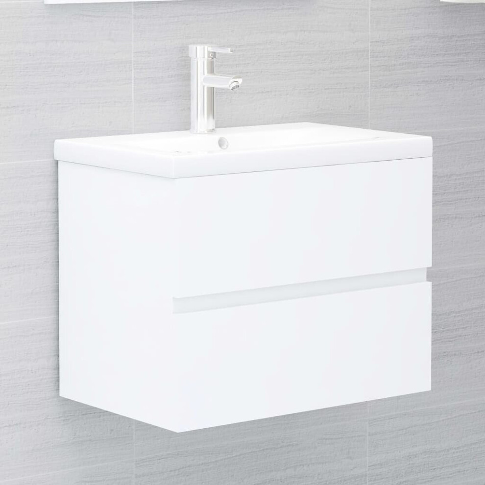 vidaXL Sink Cabinet with Built-in Basin White Chipboard Bathroom Vanity Unit