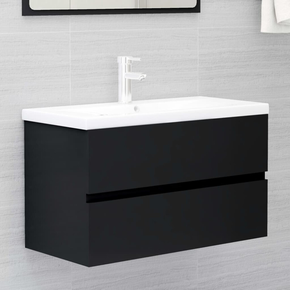 vidaXL Sink Cabinet with Built-in Basin Black Chipboard Bathroom Vanity Unit