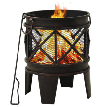 vidaXL Rustic Fire Pit with Poker Φ42x54 cm Steel Fire Bowl Patio Heater Home