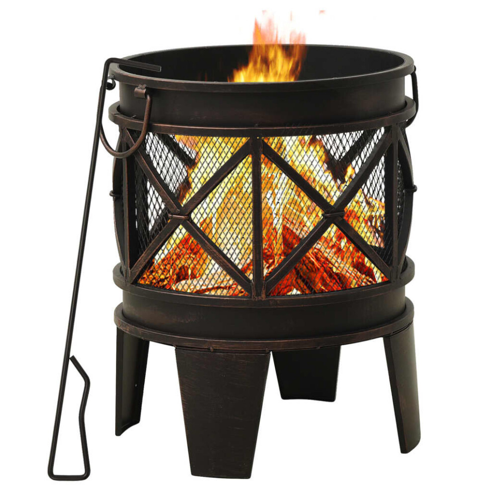 vidaXL Rustic Fire Pit with Poker Ã42x54 cm Steel Fire Bowl Patio Heater Home