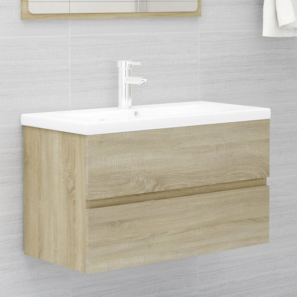 vidaXL Sink Cabinet with Built-in Basin Sonoma Oak Chipboard Rack Vanity Unit