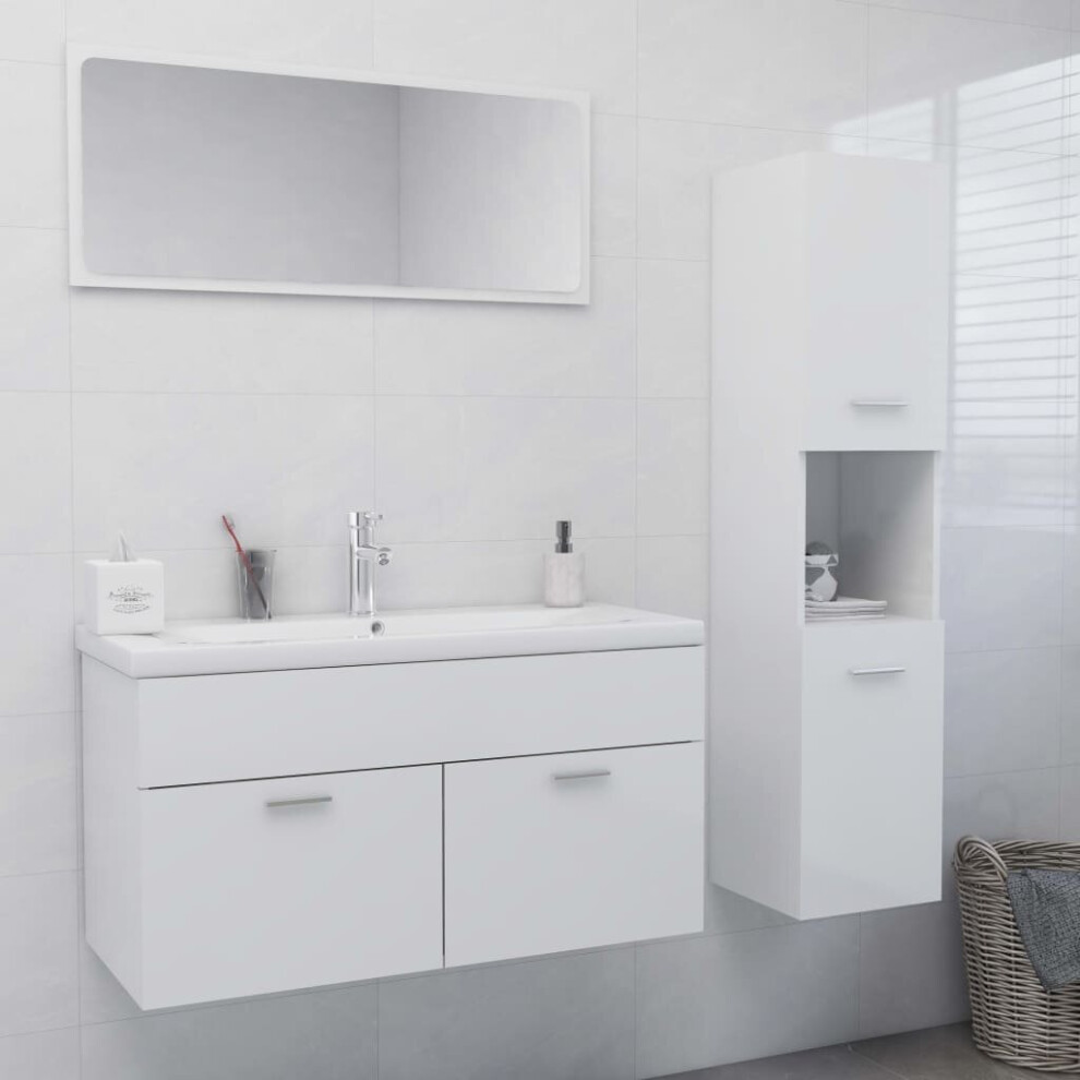 vidaXL Bathroom Furniture Set High Gloss White Chipboard Storage Cabinet