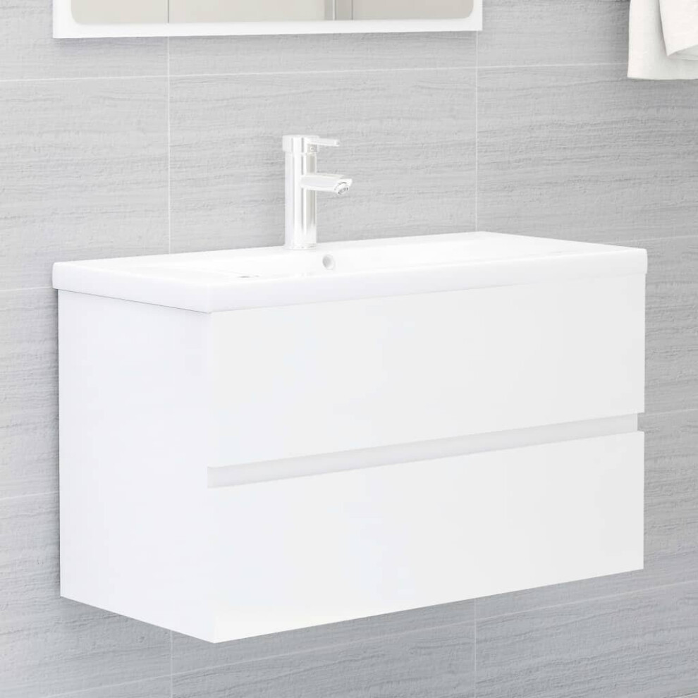 vidaXL Sink Cabinet with Built-in Basin High Gloss White Chipboard Vanity Unit