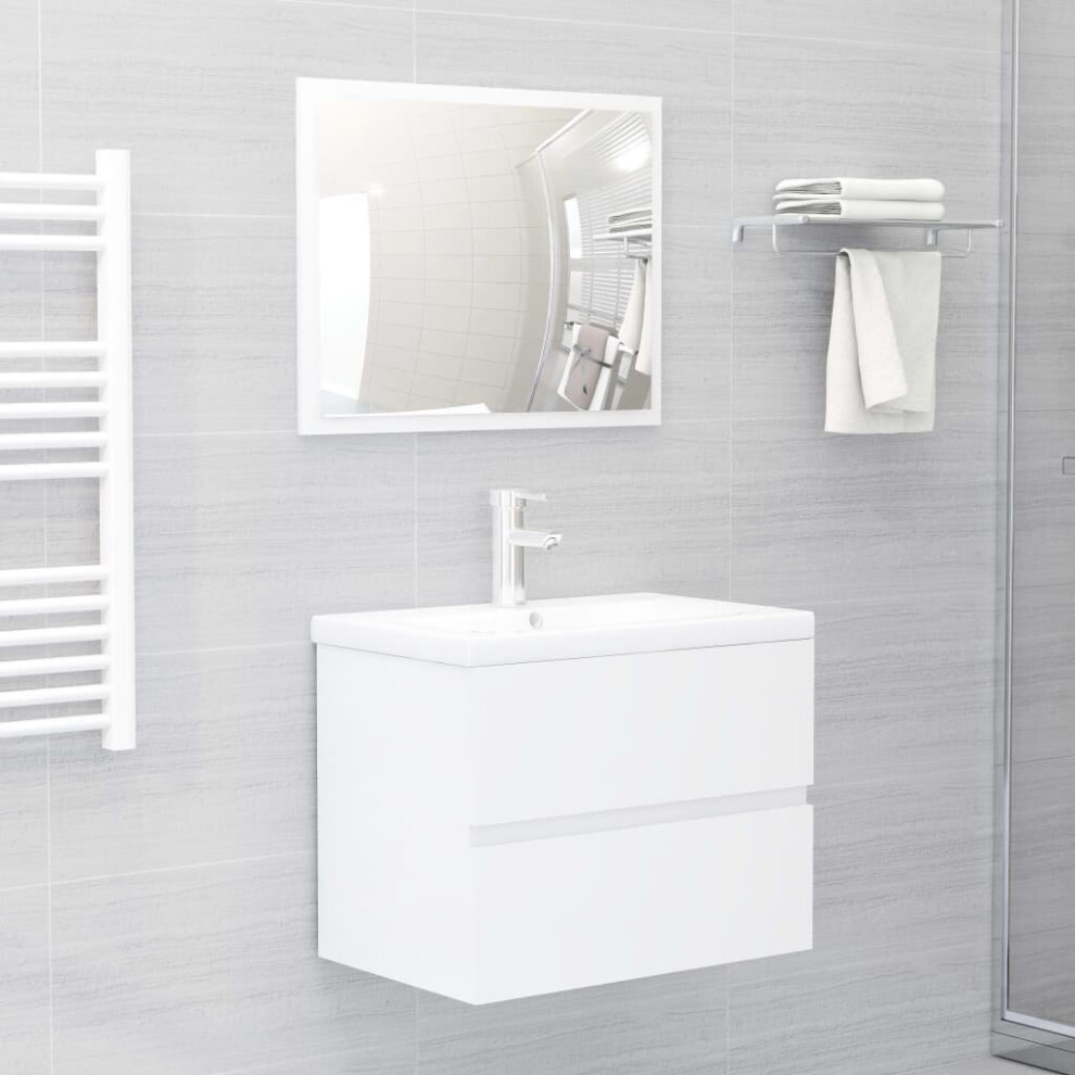 vidaXL Bathroom Furniture Set High Gloss White Engineered Wood Home Cupboard