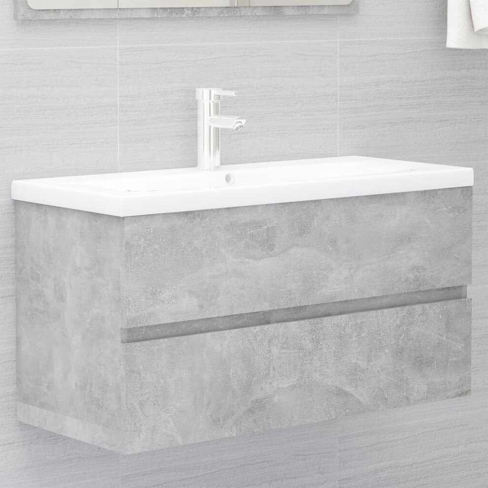 Vidaxl Sink Cabinet With Built-In Basin Concrete Engineered Wood Basin Grey