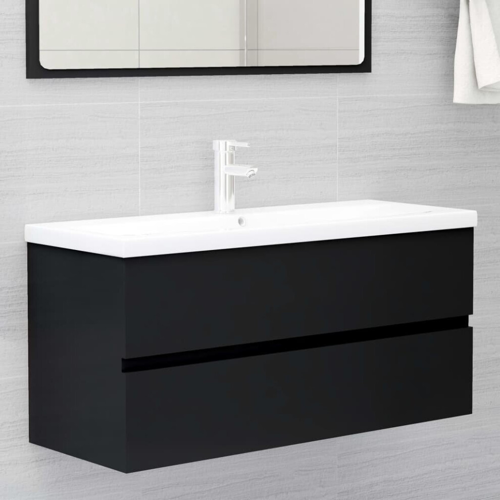 vidaXL Sink Cabinet with Built-in Basin Black Chipboard Bathroom Vanity Unit