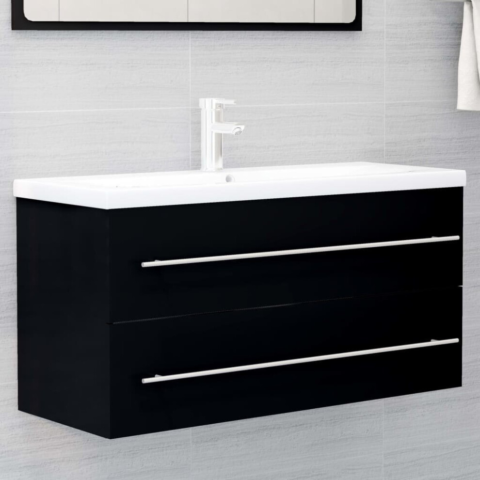 vidaXL Sink Cabinet Black Engineered Wood Bathroom Cupboard Rack Furniture