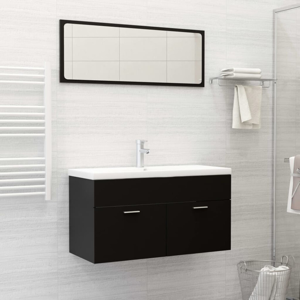 vidaXL Bathroom Furniture Set Black Chipboard Sink Cabinet Washroom Basin