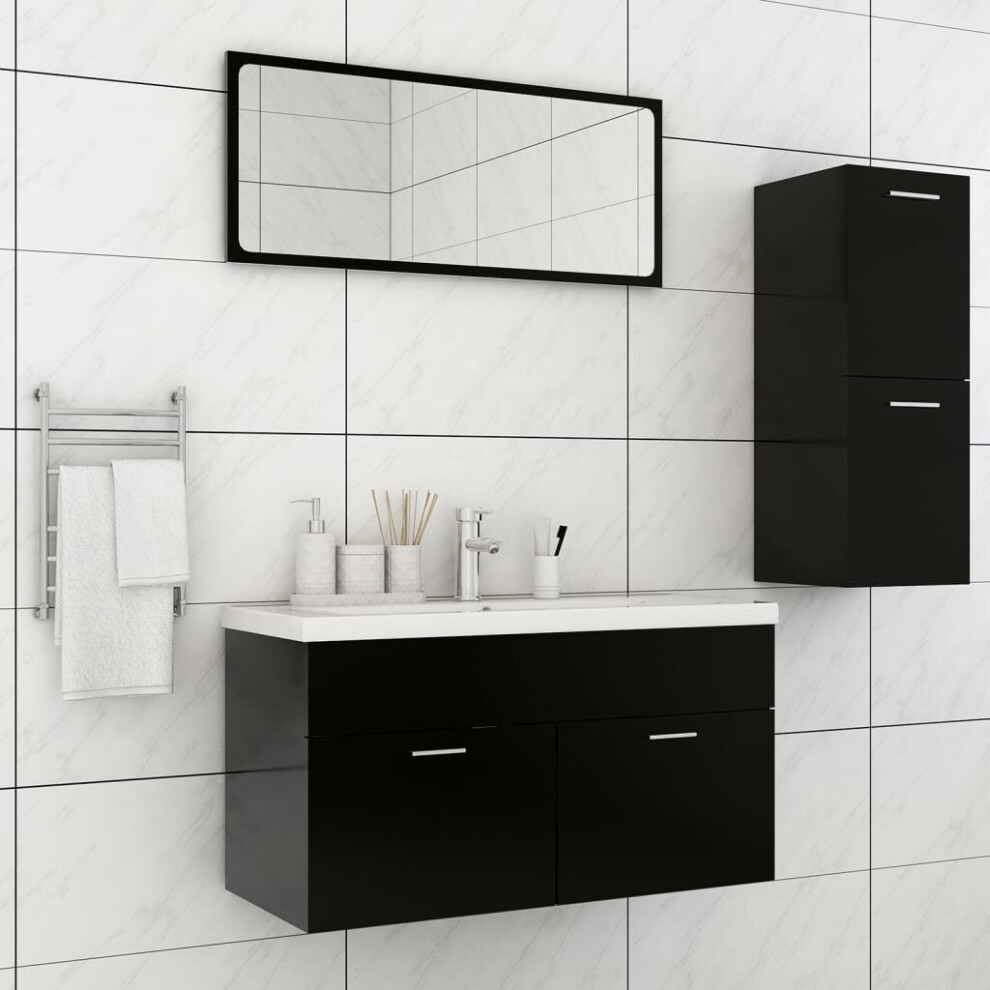 vidaXL Bathroom Furniture Set Black Engineered Wood Mirror Storage Cabinet