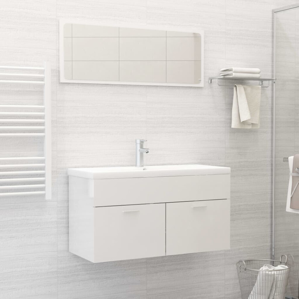vidaXL Bathroom Furniture Set High Gloss White Chipboard Sink Cabinet Mirror