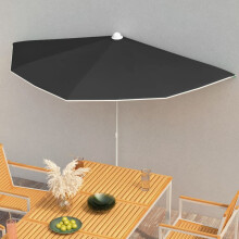 vidaXL Garden Half Parasol with Pole Outdoor Umbrella Sunshade Canopy Black