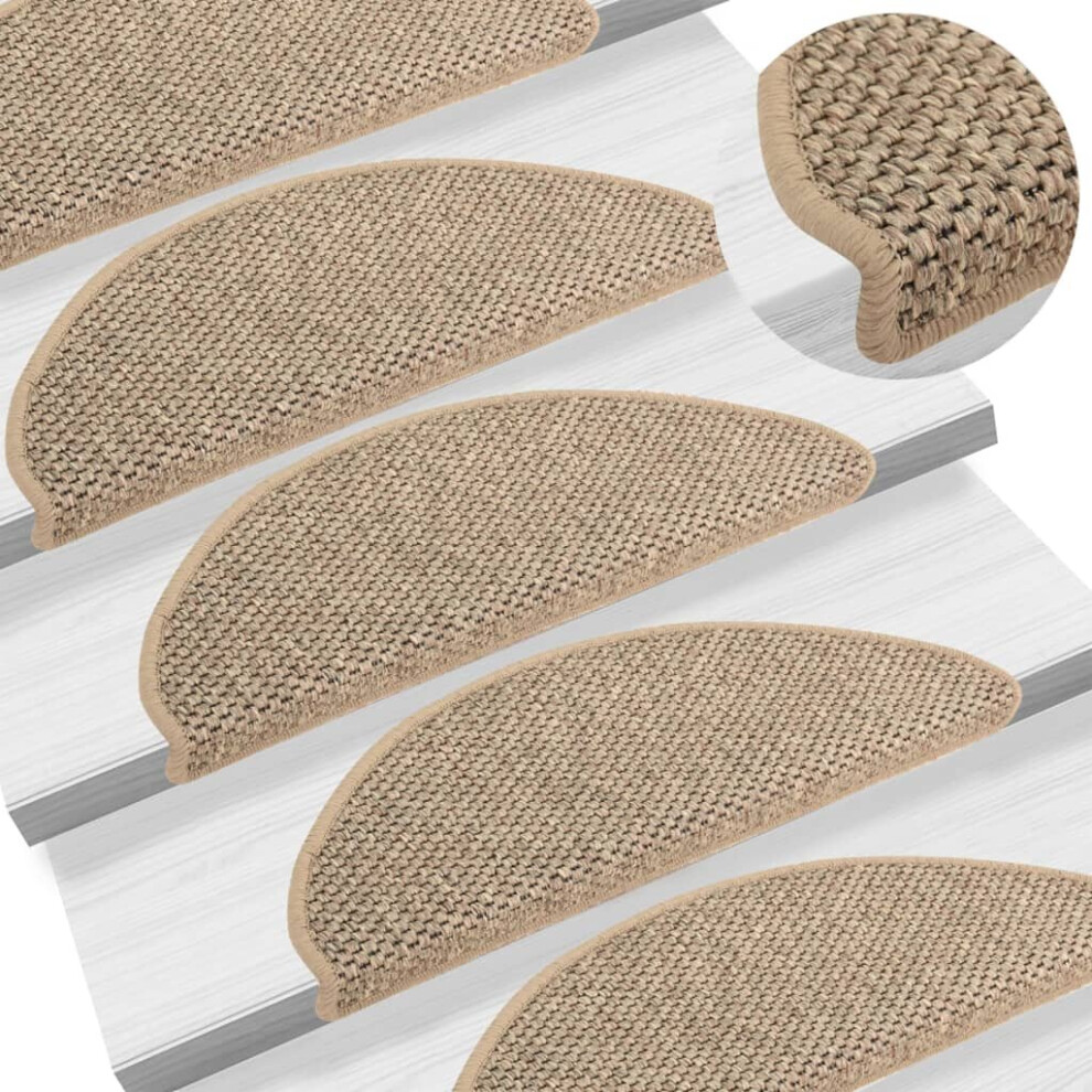 vidaXL Stair Mats Stair Protector Self-adhesive Sisal-Look 15 pcs Dark Beige