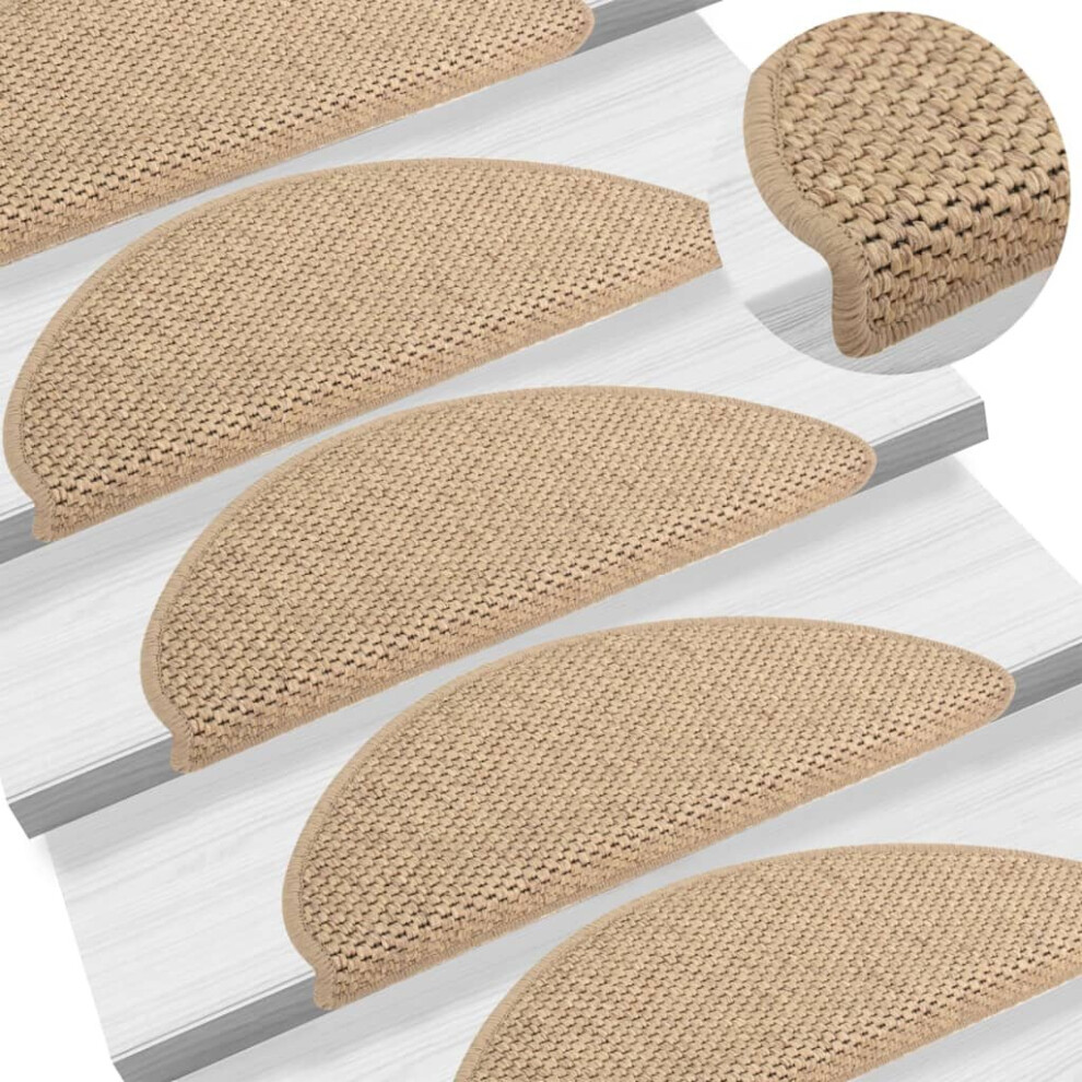 vidaXL Stair Mats Carpet Stair Tread Rug Self-adhesive Sisal-Look 15 pcs Sand