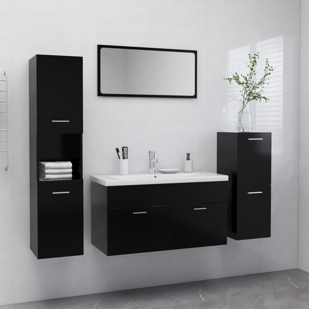 vidaXL Bathroom Furniture Set Black Engineered Wood Wall Cabinet Home Cupboard