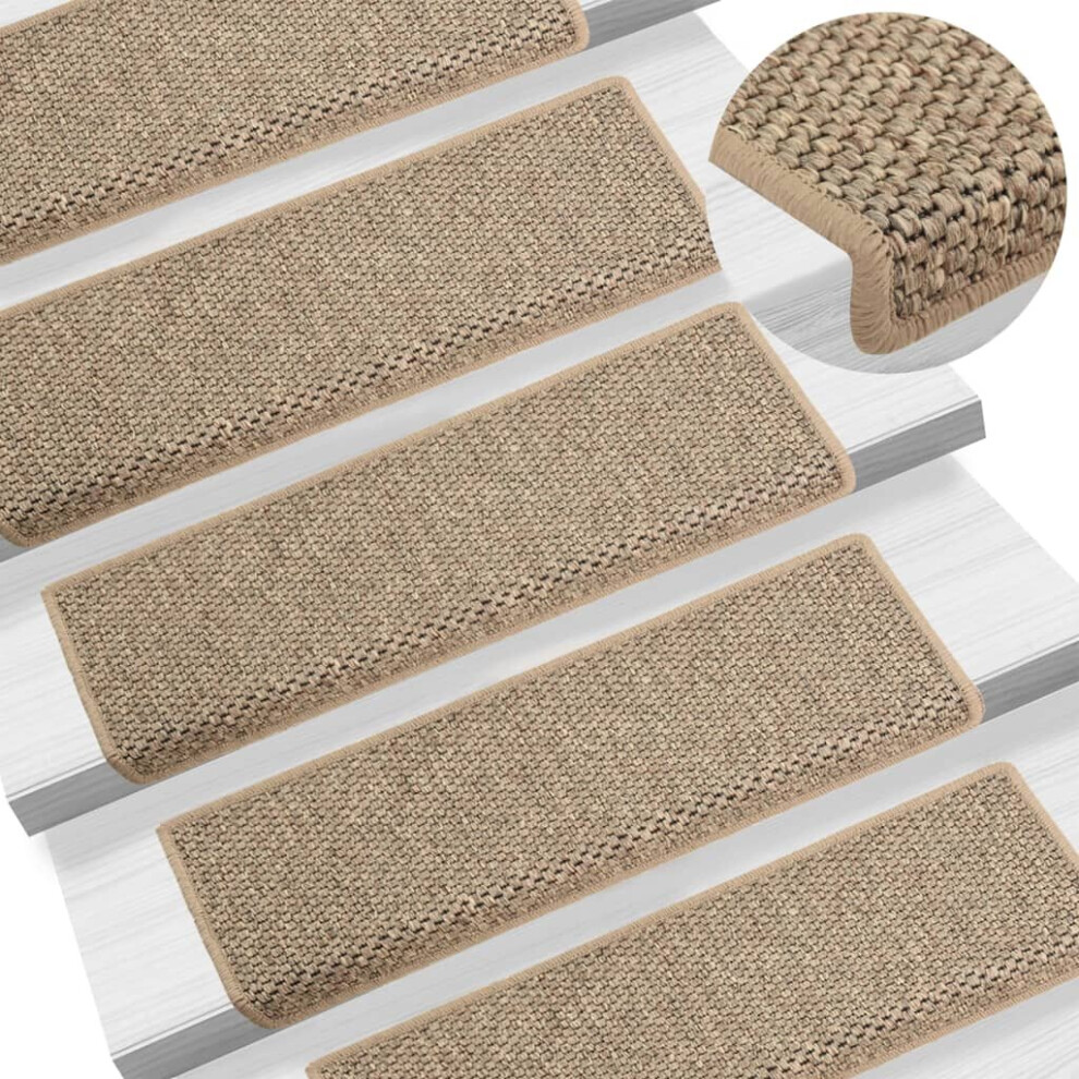 vidaXL Stair Mats Stair Protector Self-adhesive Sisal-Look 15 pcs Dark Beige