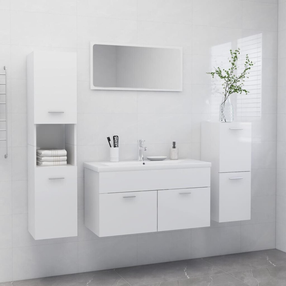 vidaXL Bathroom Furniture Set High Gloss White Engineered Wood Home Cupboard