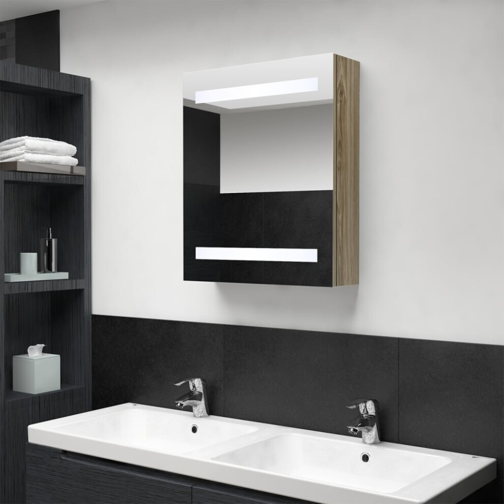 Vidaxl Led Bathroom Mirror Cabinet Oak Wall Cabinet Washroom Storage Unit