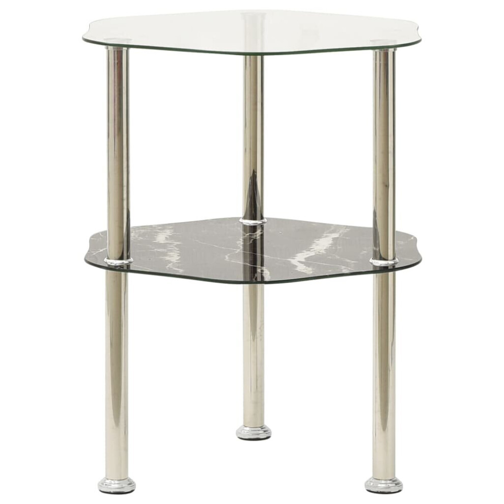 vidaXL 2-Tier Side Table Transparent&Black 38x38x50cm Tempered Glass End table