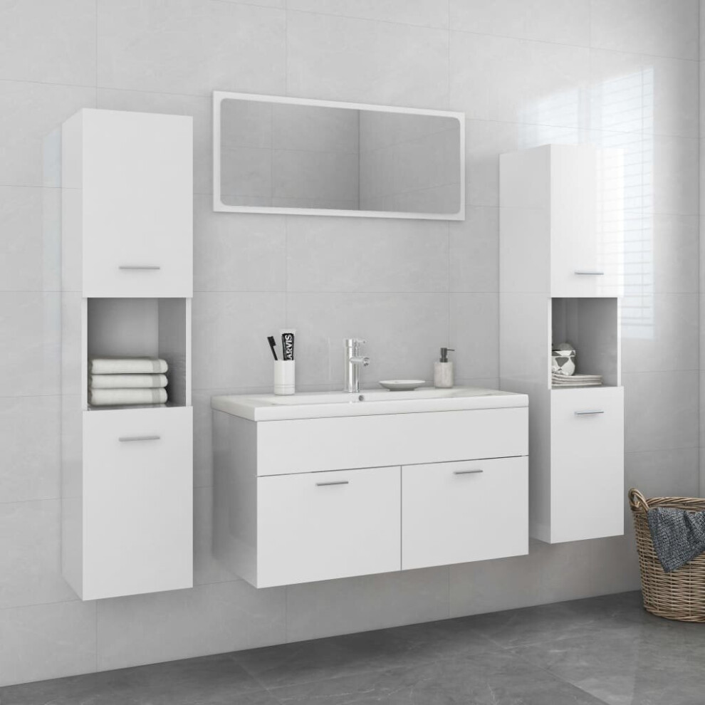 vidaXL Bathroom Furniture Set High Gloss White Engineered Wood Indoor Mirror