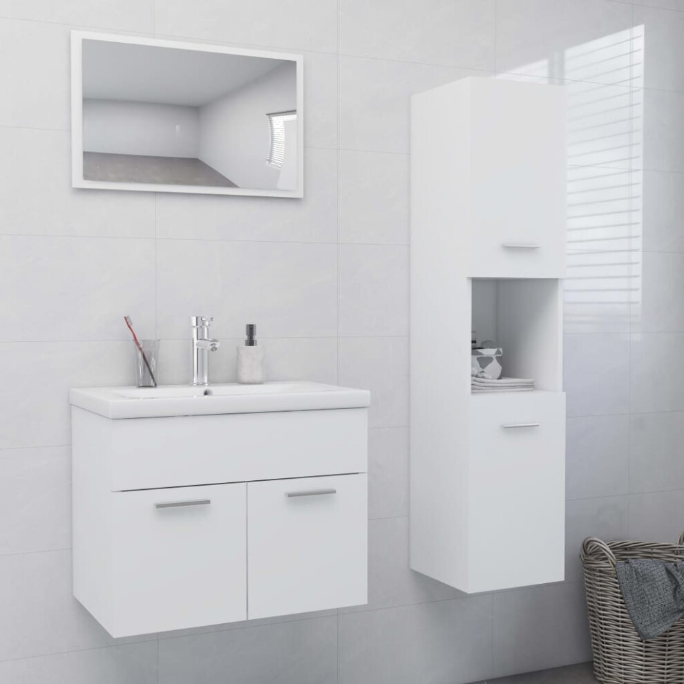 Vidaxl Bathroom Furniture Set White Engineered Wood Mirror Storage Cabinet