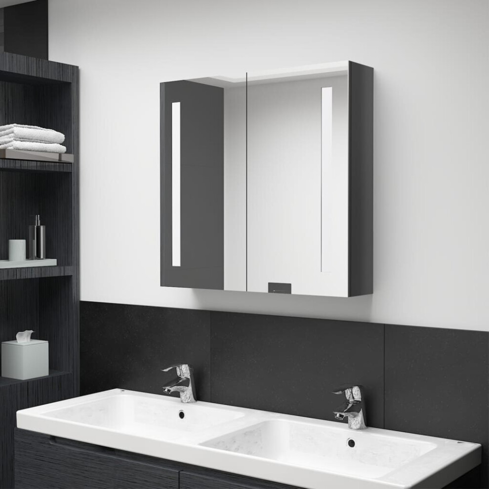 vidaXL LED Bathroom Mirror Cabinet Shining Grey Washroom Storage Vanity Unit