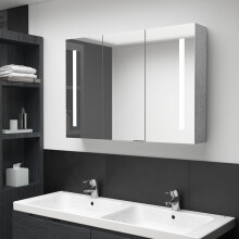 vidaXL LED Bathroom Mirror Cabinet Concrete Grey - Wall-Mounted Vanity with 3 Doors, 5 Shelves, LED Lighting, 89x14x62 cm (326525)