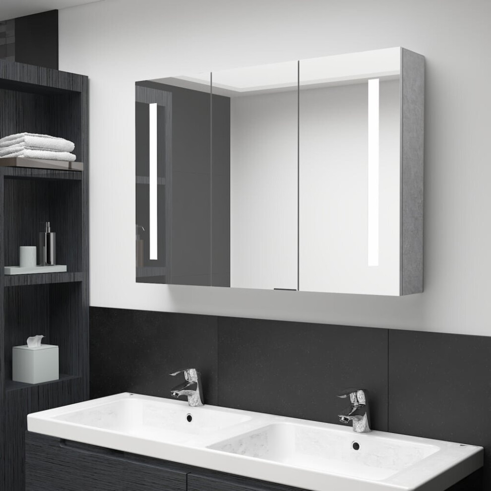 Vidaxl Grey Led Bathroom Mirror Cabinet Concrete Washroom Storage Vanity Unit