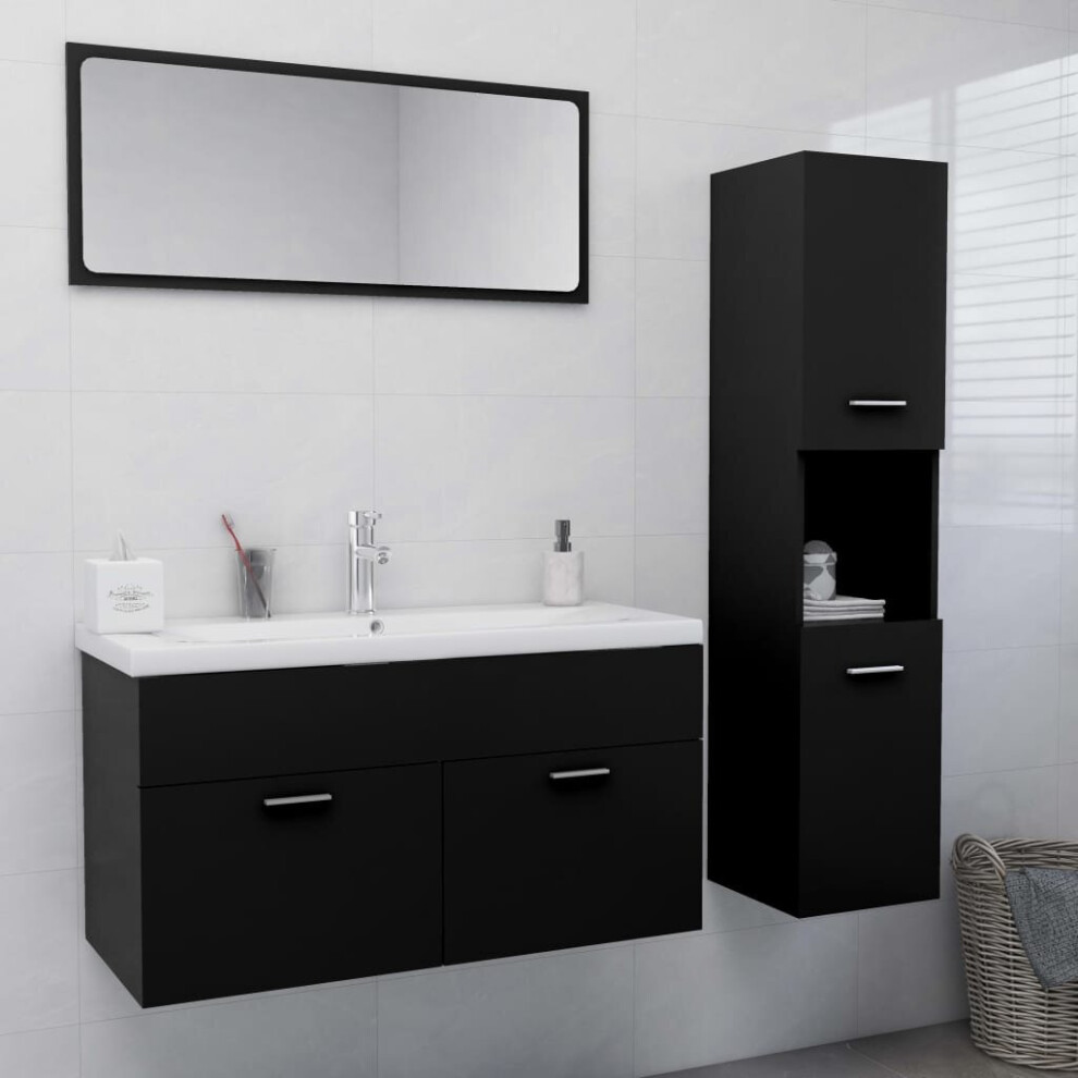 vidaXL Bathroom Furniture Set Black Engineered Wood Mirror Storage Cabinet