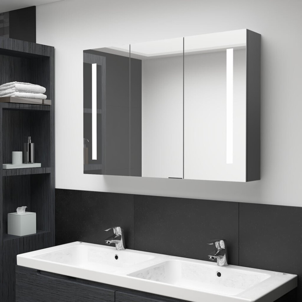 vidaXL LED Bathroom Mirror Cabinet Grey Washroom Furniture Storage Vanity Unit