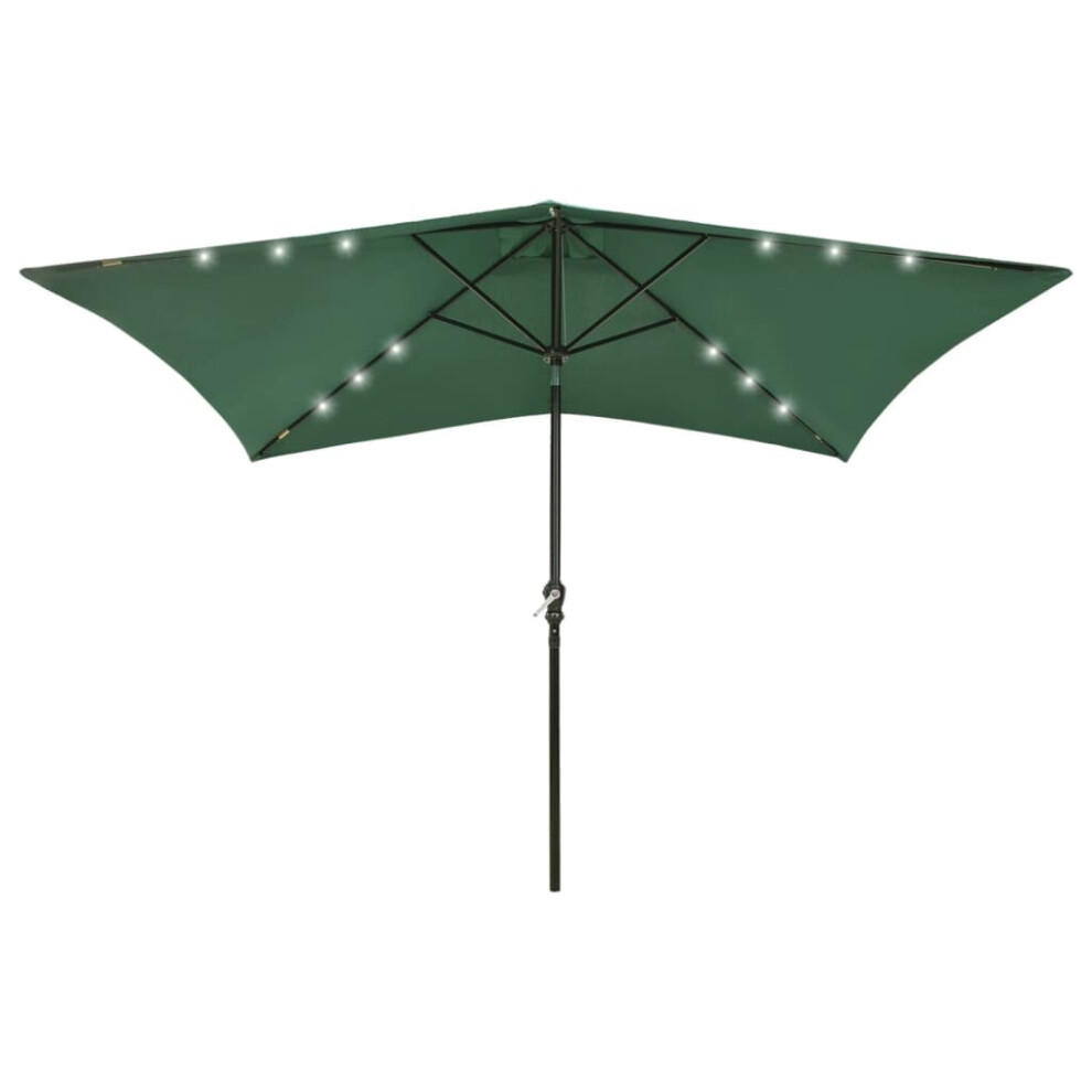 vidaXL Parasol with LEDs and Steel Pole Green Garden Parasol Beach Umbrella