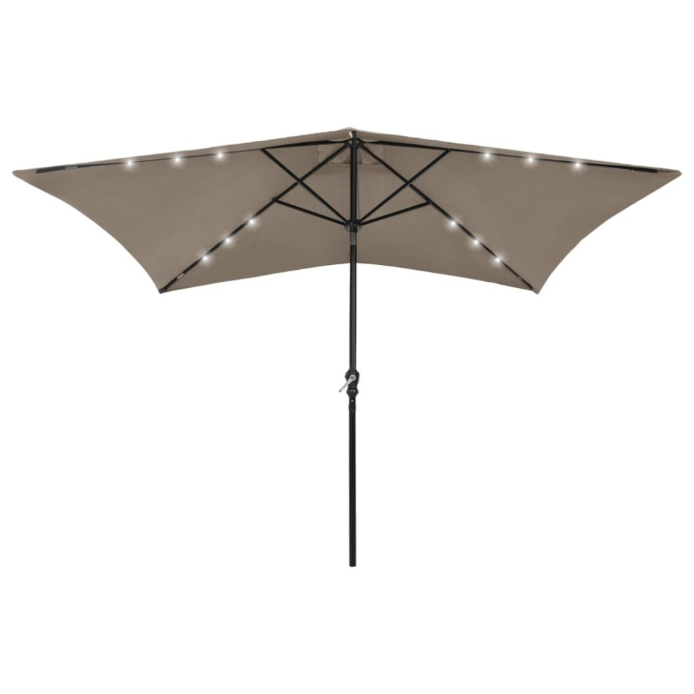 Vidaxl Garden Parasol With Leds And Steel Pole Sunshade Outdoor Umbrella Taupe
